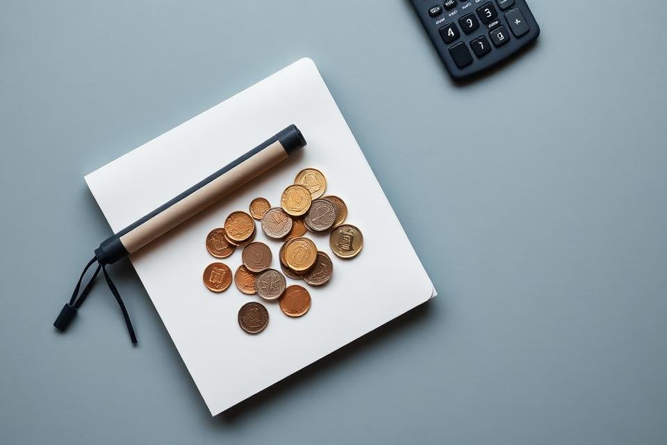 Coins and a calculator on a desk